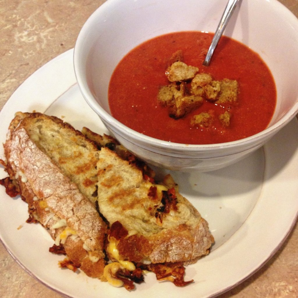 last-minute gourmet grilled cheese and tomato soup